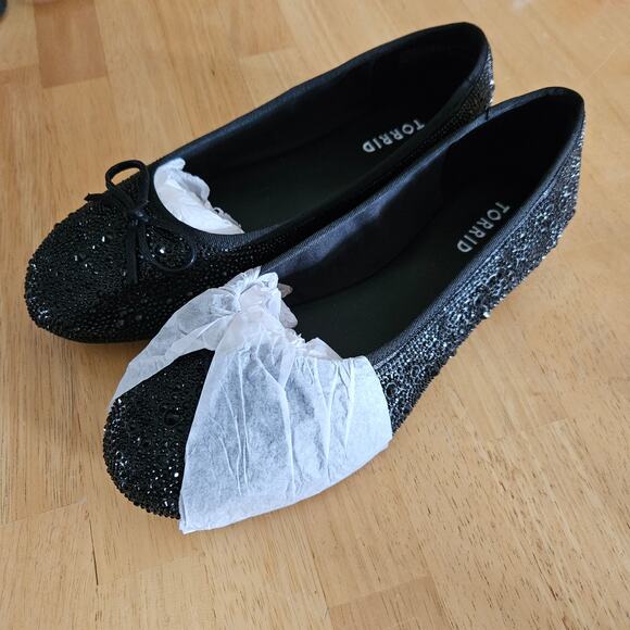 Torrid Embellished Ballet Flat Bow Black Sz 10.5 WW NWOT - Picture 2 of 11